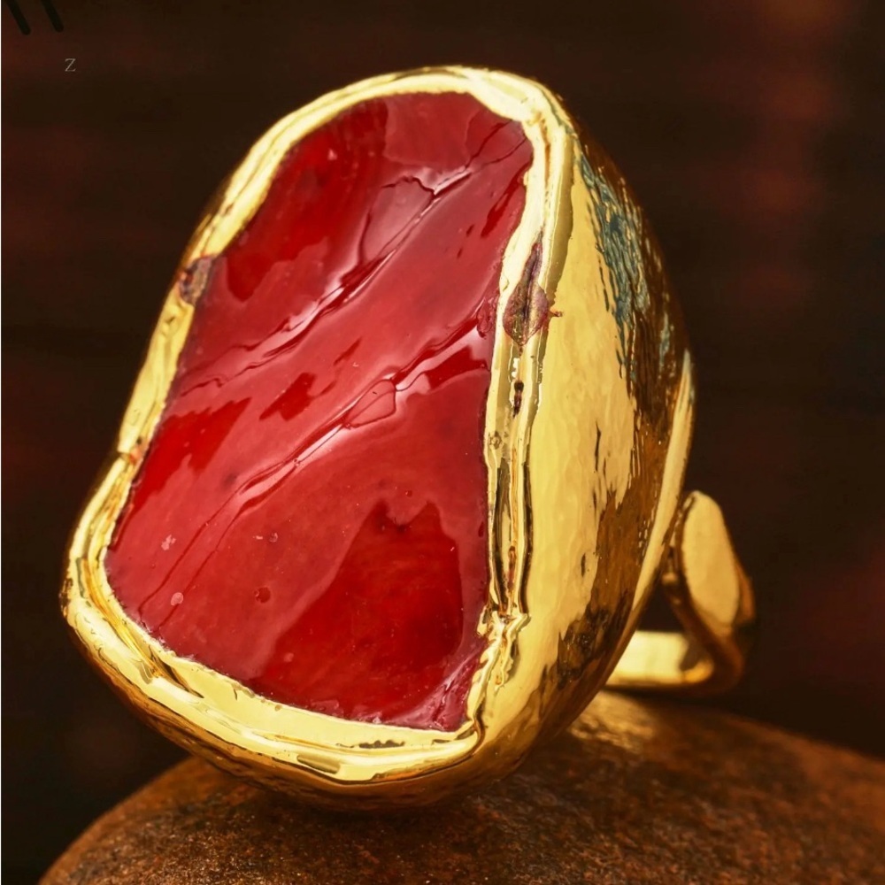 Red Coral Gold Plated Fashion Statement Ring